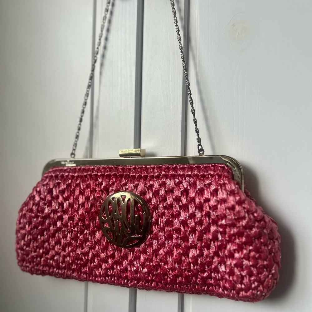 Lilly Pulitzer Fuchsia Woven Clutch with Gold Hardware